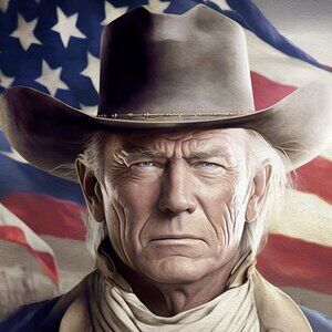 8x8 Donald Trump x John‎ Wayne American Flag Fantasy Watercolor Oil Painting